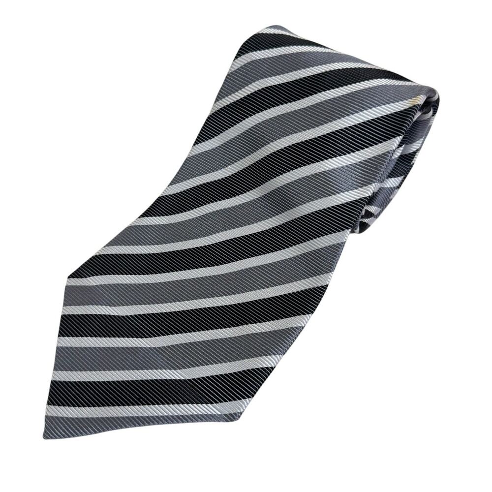 Gianfranco Valentino Necktie Tie 55" Long Gray Striped Silk Formal Preppy Italy